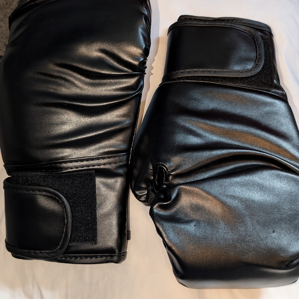 Black Boxing Gloves with Hook-and-Loop Wrist Straps